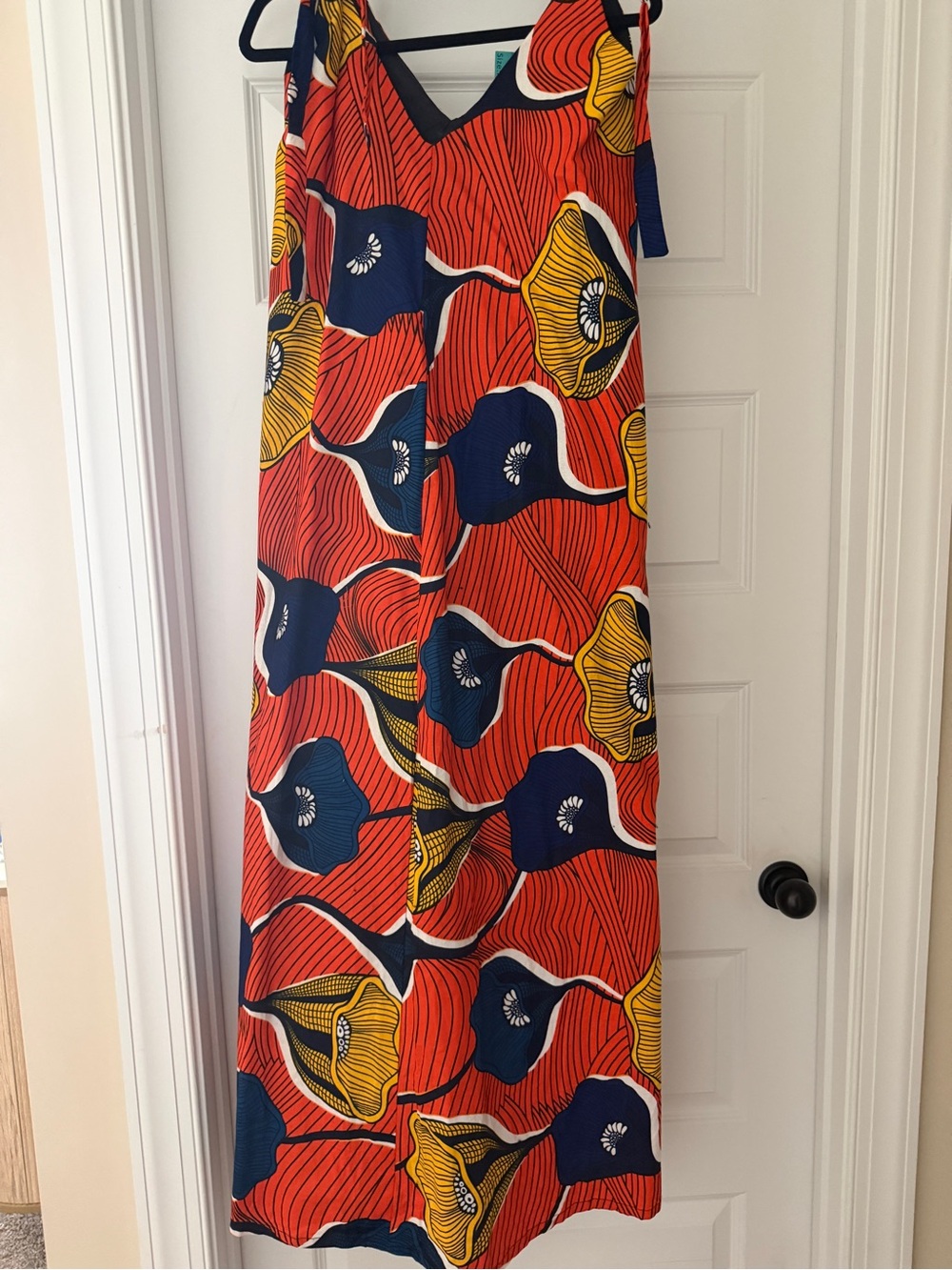 Ray Darden handmaid Women’s Floral Maxi Dress with Navy & Yellow Accents w/belt